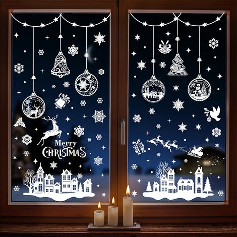 Weihnachtsfensteraufkleber, Weihnachtsbaum- und Girlandenaufkleber für die Weihnachtsdekoration, doppelseitige Schneeflockenaufkleber (1/5)
