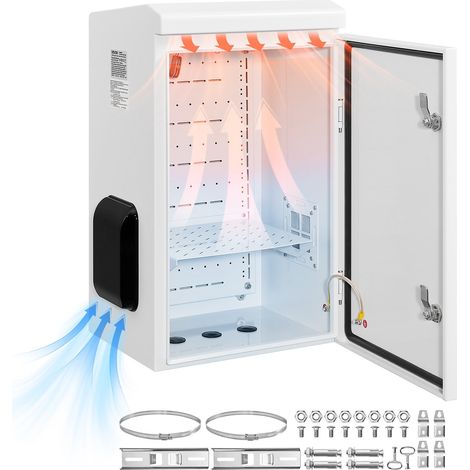 Coffret Électrique Étanche Extérieur IP65, Boitier Électrique Mural Acier Laminé à Froid, 40x30x60 cm, avec Thermostat, Ventilateur, Capot de Protection, Porte à Clés, Montage sur Mur ou Poteau (1/5)
