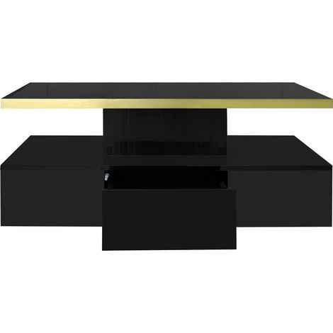 Couchtisch mit 1 Schublade und 2 Ebenen, mit LED, Hochglanzlackiert, Modern, aus Spanplatte, Schwarz, 100×50×39 cm (1/5)