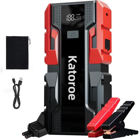 Booster Batterie Voiture, 6000A Démarreur Batterie Voiture, 12V Jump Starter, 10L Gaz ou 10L Diesel, Écran LED, Eclairage de Secours (1/5)