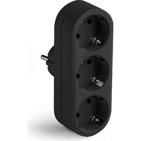Adaptateur Triple 2 Broches + Triple 16 à 250 V Avec Entrée Frontale, Noir, Blister