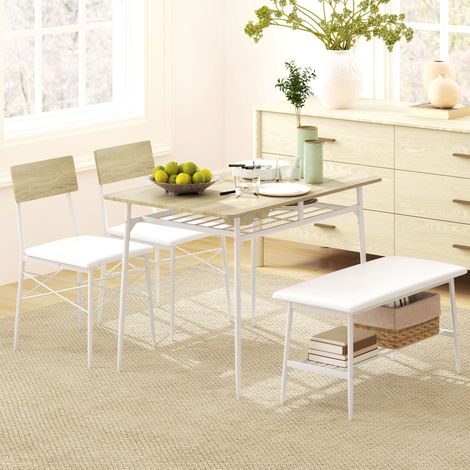 Conjunto mesa y sillas comedor con banco acero OKMYHOME (1/4)