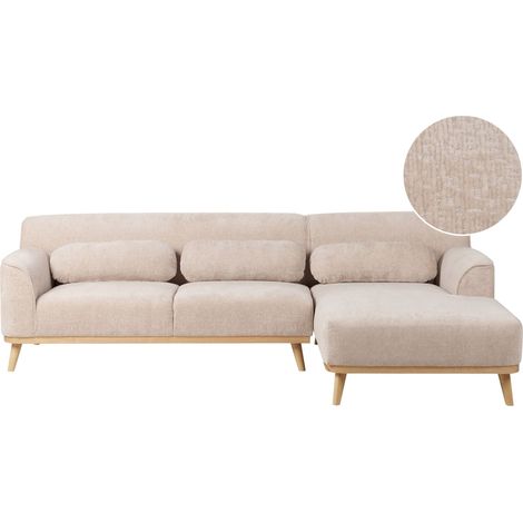 Ecksofa 3-Sitzer SIMOS Chenillegewebe Beige linksseitig