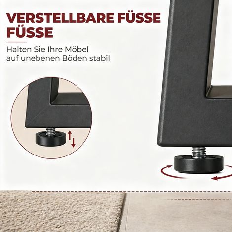 Pieds de table tubulaires en métal, 60 x 43 cm, pack de 2 supports trapézoïdaux avec tampons ajustables et fixations (pour 2 jambes de bureau, 4 pieds de surface). (1/4)