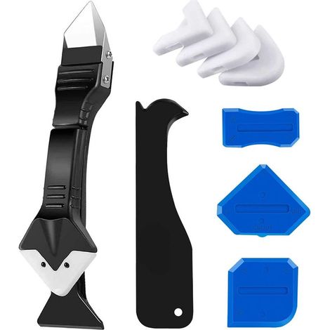 Buse de calfeutrage 3 en 1 en silicone (acier inoxydable), grattoir, outil de finition de mastic, réutilisable, 5 embouts en silicone, excellent outil pour la cuisine salle de bain, les joints d'évier (1/5)