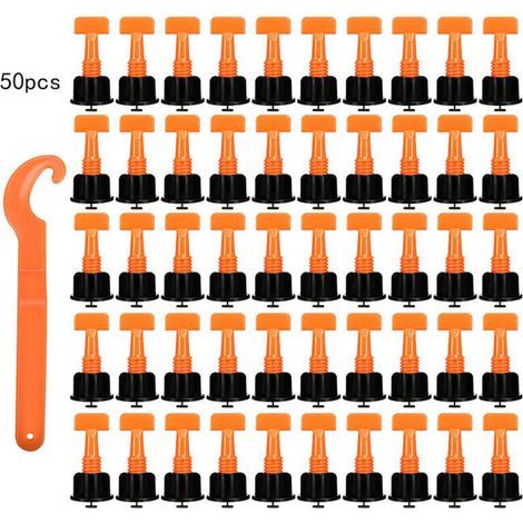 Kit de sistema de nivelación de baldosas con 50 piezas de separadores de nivelación para baldosas, kit de herramientas de instalación de baldosas reutilizables, naranja (1/4)