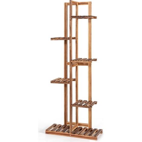Wooden Plant Stand, 6-Tier Pine Rack With Wall Mount (1/5)