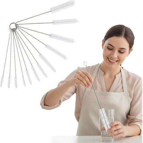 Lot de 10 brosses de nettoyage flexibles en nylon pour bouteilles, tubes et gobelets, pour bouteilles d'eau, tasses, verres, tuyaux d'aquarium (1/5)