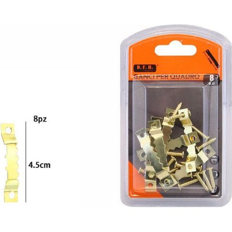 TrAdE Shop Traesio - Set 8 Pezzi Ganci Dorati Per Quadri Quadro Cornici Appendere Parete 4.5cm 07517 -