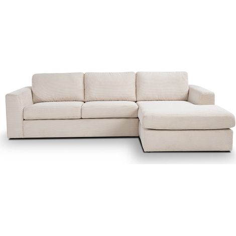 Tendencio – Canapé d'angle convertible 2 places – Velours côtelé beige – Coffre de rangement – Dimensions L 245 × H 85 × P 140 cm (1/2)