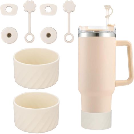 Accessoires pour Coupe Stanley, Accessoires 8 pièces Comprend 2 couvercles en paille, 4 couvercles étanches, 2 manchettes en silicone (1/5)