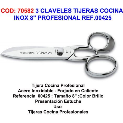 Ciseaux de cuisine professionnels en acier inoxydable 8" 3 Claveles Réf. 00425