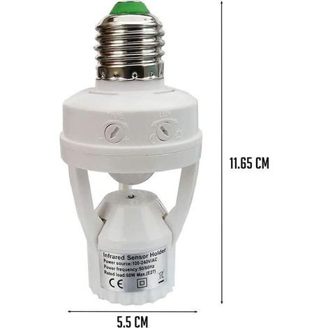 Douille avec détecteur de mouvement PIR ampoules avec culot E27 pour une utilisation en intérieur avec réglage du temps et de la lumière, (1/3)