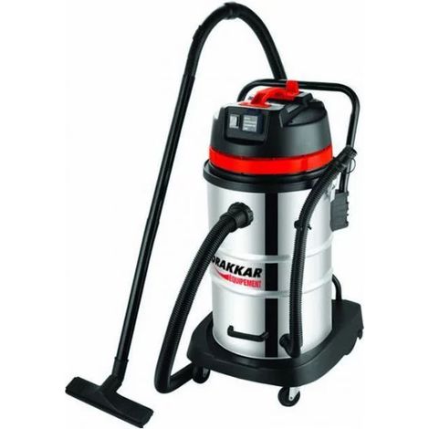 Drakkar Equipement – Aspirateur professionnel eau et poussière 50 L – Moteur bi-étagé 1200 W – Dépression 19 kPa – Cuve inox basculante