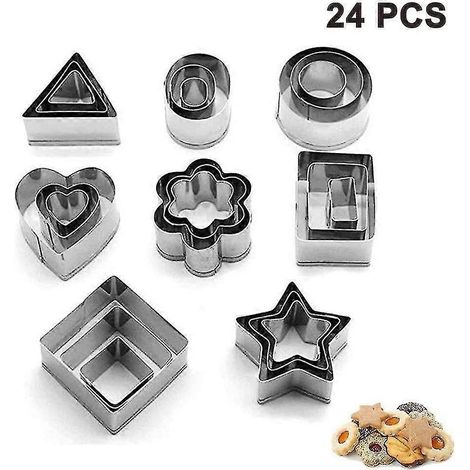 Mini emporte-pièces géométriques (24 pièces) en acier inoxydable, formes cœur, triangle, rond et petit cercle. (1/5)