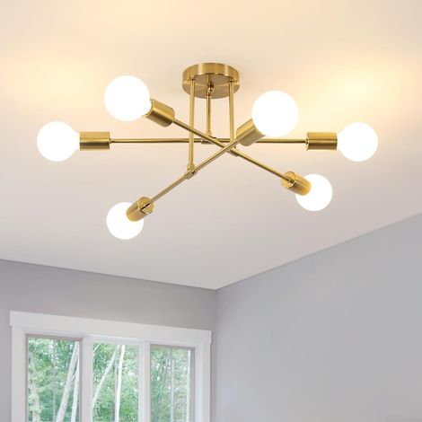 COMELY Lustre Plafonnier Industriel, 6 Lumières E27 Lampe de Plafond Vintage en Metal, Plafonnier Sputnik Doré Retro pour Salon Cuisine Salle à Manger Chambre, Diamètre 52 CM (1/5)