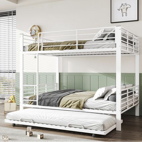 Letto a castello 140x200 cm in metallo bianco con letto estraibile, salvaspazio – MEUBLIV (1/5)