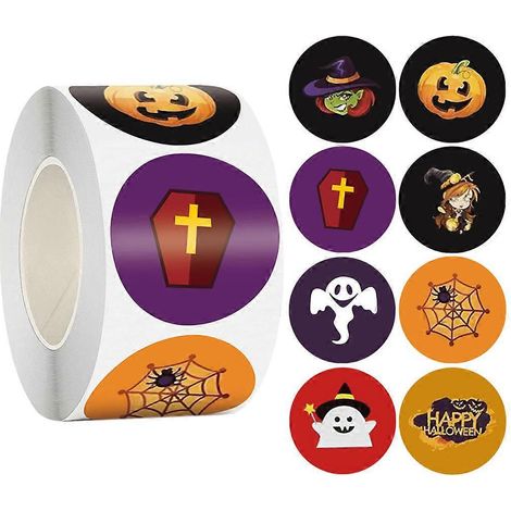 500 Stück/Rolle Fröhliche Halloween-Aufkleber, 8 Designs, Kürbis, Geist, Dekoration