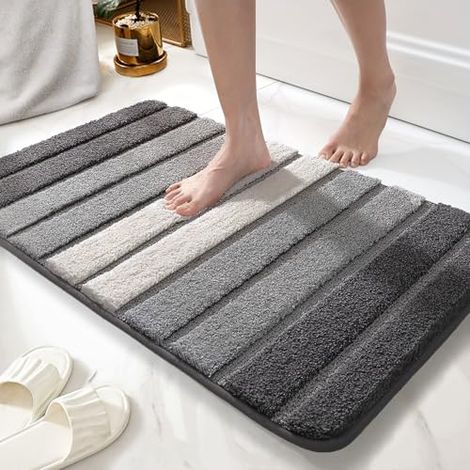 Tappetino da bagno in microfibra, super assorbente, 40 x 60 cm, grigio