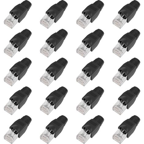 20pcs Shielded Modular Network Sockets RJ45 Ethernet Cat5e Cat5 Cat 5e Cat6 Cat6e 8P8 C UTP STP 50U Gold Plated LAN Cable Plug (Black) (1/5)