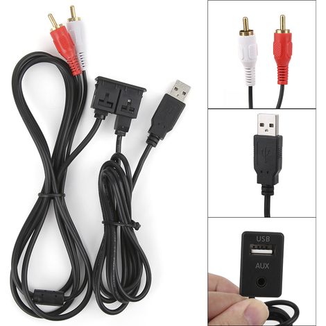 Câble d'extension de 3,5 mm et 1 m (3,3 pi) avec prise USB AUX stéréo femelle vers 2 RCA mâles pour voiture, bateau et moto (1/5)