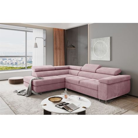 Ecksofa Sofa JADE Stoff Soro Rosa mit Schlaffunktion Ottomane Links (1/2)