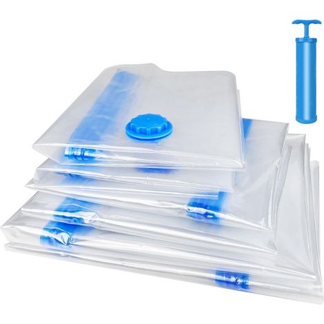 6 pièces sac housse de rangement sous vide avec pompe manuelle, sacs compression sous vide gain de place, Sac Sous Vide Vetement pour couettes, oreillers, vêtements, 100x80cm, 80x60cm, 60x40cm (1/5)