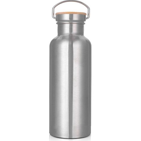 600 ml Edelstahl-Trinkflasche, Sportflasche, auslaufsichere Metall-Trinkflasche, BPA-frei, für Sport, Fitnessstudio, Reisen, Camping – silber – 600 ml (1/4)