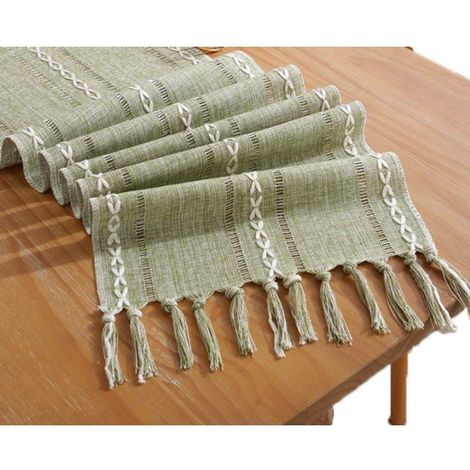Nappe brodée style bohème, 33 x 120 cm verte\nappe style ferme rustique, pour décoration de fête et de salle à manger (1/5)