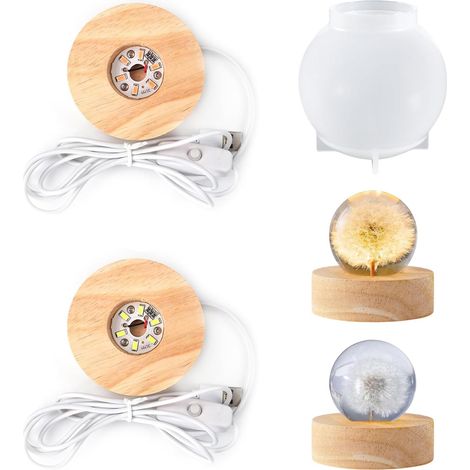 Base Moule à Boule Décorative époxy avec Deux Porte-Lampes LED Sphérique en Résine époxy, DIY Lampe Sphérique Unique, Pour Faire Divers Styles de Lampes à Balle (1/5)