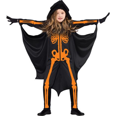 Déguisement Chauve-Souris Vampire Enfant - Combinaison Cape Gants Chapeau - Pour Fête Halloween Noël École - Tailles 4-12 Ans (1/5)