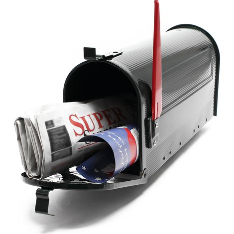 Wiltec – Boîte aux lettres américaine noire en acier galvanisé – Dimensions 150 x 513 x 223 mm – Mécanisme de blocage – Fanion rouge (1/5)