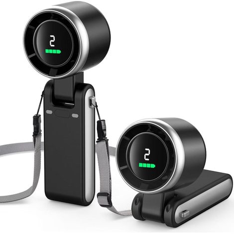 Ventilatore portatile con funzione 3 in 1: ventola turbo a 5 velocità, batteria da 3600 mAh, pieghevole a 180°, ricaricabile tramite USB-C, ventilatore tascabile personale. (1/5)