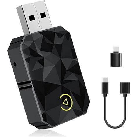 Adaptateur CarPlay sans Fil Android Auto 2 en 1, Plug and Play Via Bluetooth/Wi-FI, Compatible iOS 10+ Android 11+, pour Voitures avec CarPlay/AA & Port USB-C/A (Motif en Losange) (1/5)