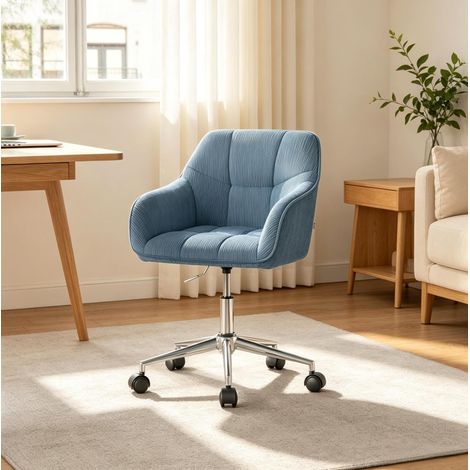 Chaise de bureau pivotante en velours bleu avec dossier et accoudoirs ergonomiques (1/5)