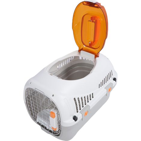 Cage de transport en plastique pour chien et chat, format cabine, coque rigide, aérée, grand espace, portable, idéale pour les voyages en plein air. (1/5)