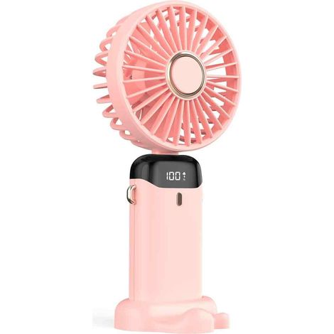 4000mAh Mini Ventilateur Portable Rechargeable USB Ventilateur de Poche pliable 5 Vitesses avec Base Pour Maison Bureau Rose (1/5)