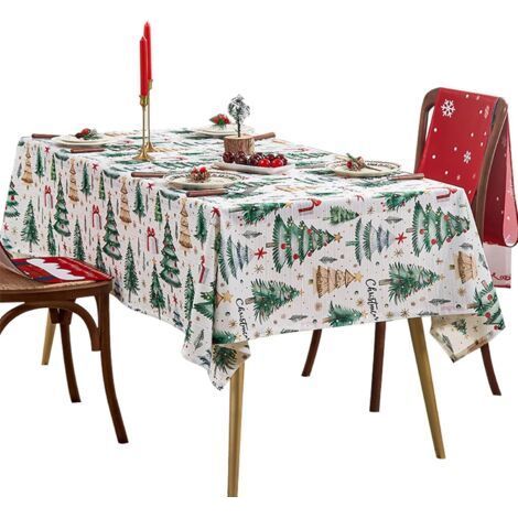 Blanc，Nappes de Noël rectangulaires 140 × 220 cm Motif sapin de Noël Nappe de fête (1/5)