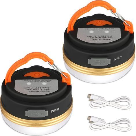 Lot de 2 lampes de camping LED rechargeables par USB. lampes torches et batteries externes. avec base magnétique. 3 modes. lampes de tente portables et étanches. idéales pour la randonnée. la pêche et (1/5)