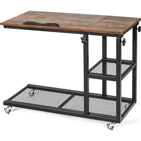 GOPLUS Table de Chevet Réglable en Forme de C avec Plateau Inclinable, Roues Pivotantes à 360° et Étagère de Rangement (1/4)