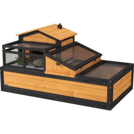Wooden Tortoise House with Balcony, Tray, Roof, for Indoor and Outdoor, Yellow