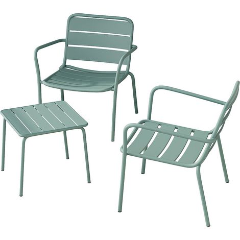 Salotto da giardino 2 poltrone basse imp. e 1 tavolo supp. quadrato in Metallo Verde acqua - MIRMANDE di MYLIA