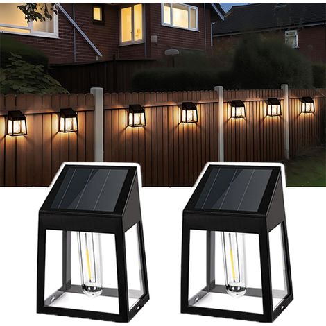 Lampes étanches décoration de Patio d'extérieur, lot de 2 lampes solaires de clôture, blanc chaud, solaires (1/5)