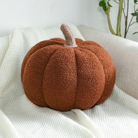 Coussin Citrouille Brune 35 cm, Coussin Décoratif d'Automne pour Halloween en Velours Teddy, Déco Esthétique pour Canapé et Maison (1/5)