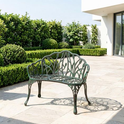 Banc de jardin élégant, banc de parc décoratif à motif sur dossier, modèle simple banc seul (1/4)