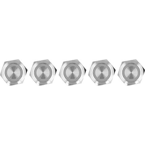 Bouton poussoir métallique LED blanc 22mm DC12-24V, interrupteur momentané étanche ultra-plat, pack de 5 pièces pour tableau de bord, remise à zéro automatique, résistant à l'eau. (1/4)