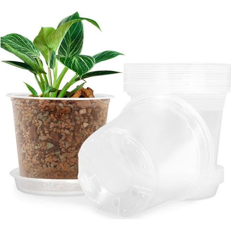 5 pots de pépinière transparents, 12,5 cm, avec soucoupes et trous de drainage, pour intérieur et extérieur (1/5)