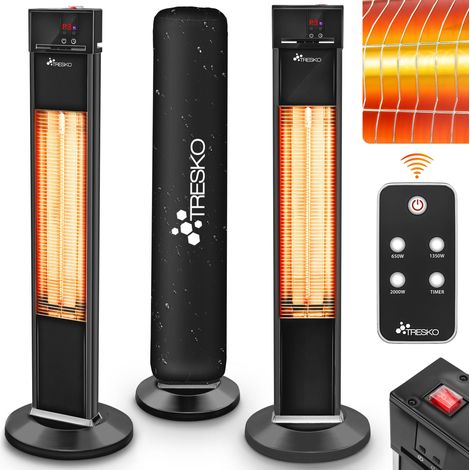 TRESKO Infrarot Stand-Heizstrahler 2000W mit Fernbedienung & Abdeckung  Wärmestrahler Terrasse elektrisch mit 3 Heizstufen  Terrassenstrahler Innen & Außen  Infrarotstrahler mit LED-Anzeige