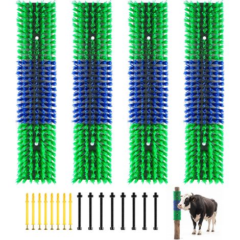 VEVOR Cepillo Rascador para Ganado, Set de 4 Piezas, 430 x 100 mm, Cepillo de Masaje para Caballos Vacas Ovejas, Raspador para Granja Campo Parque Zoológico, con Accesorios de Instalación, Verde Azul (1/5)