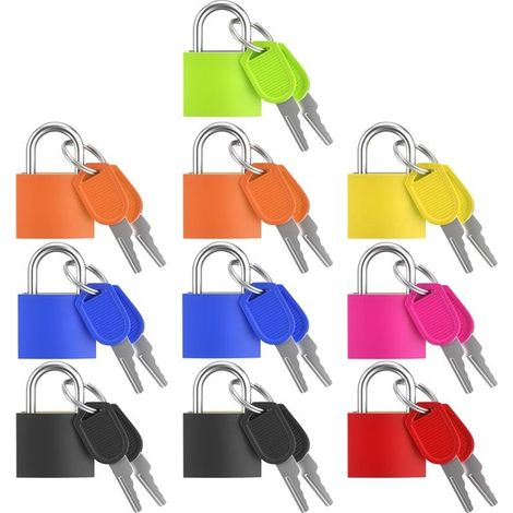 Set di 10 lucchetti per valigie con chiave, piccolo lucchetto con chiave, lucchetto per bagagli, mini lucchetto con chiave per borse da viaggio (1/5)